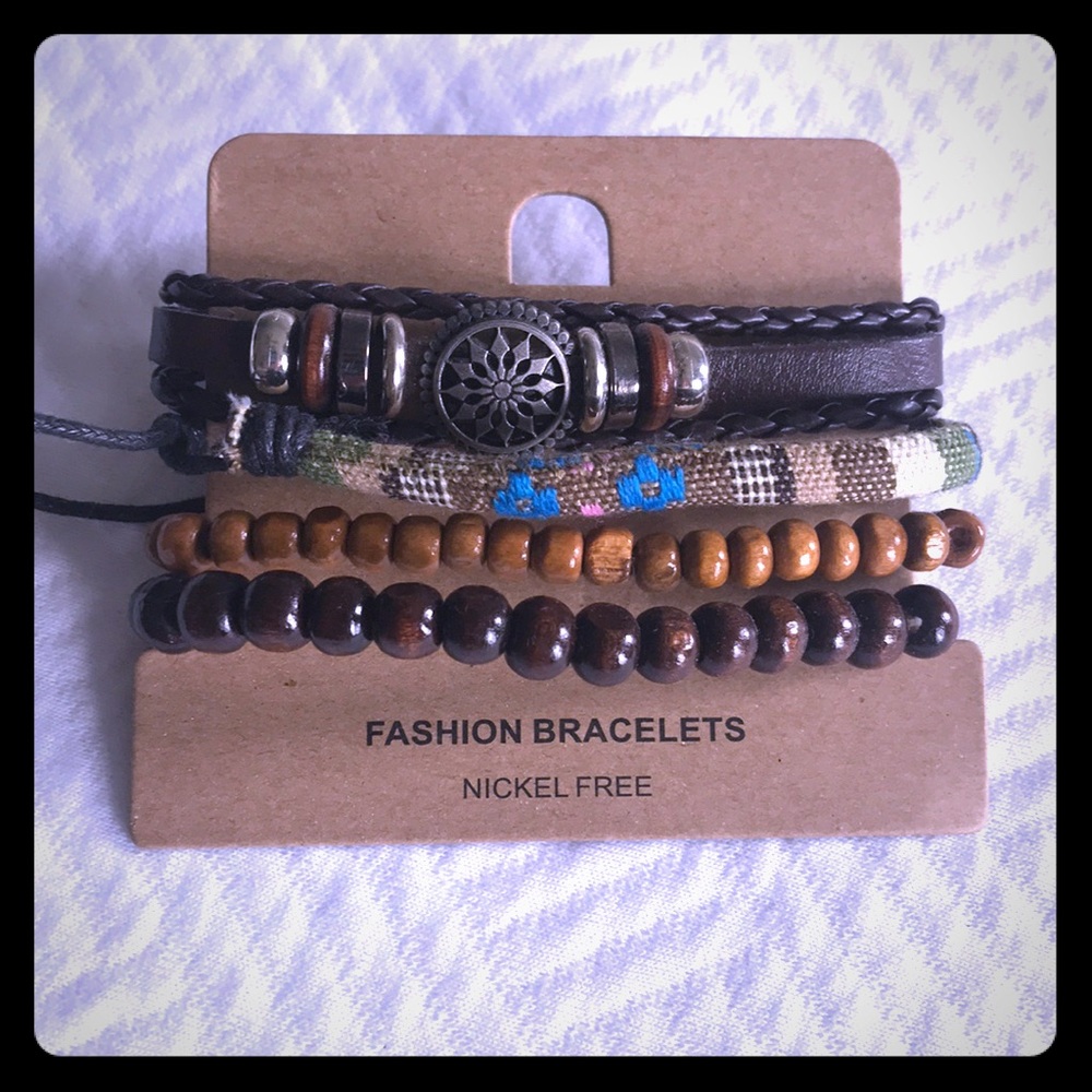 💎 Set of Stylish Leather & Wood Fashion Bracelets